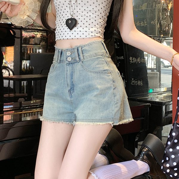 A-line burr short jeans light color shorts for women - Image 4