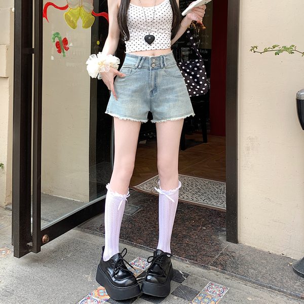 A-line burr short jeans light color shorts for women - Image 6