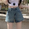 Light color burr shorts slim short jeans for women