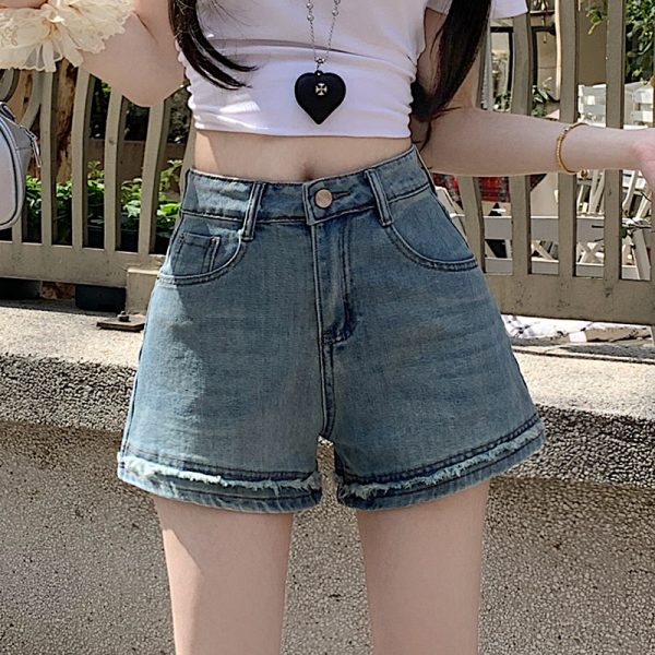 Light color burr shorts slim short jeans for women
