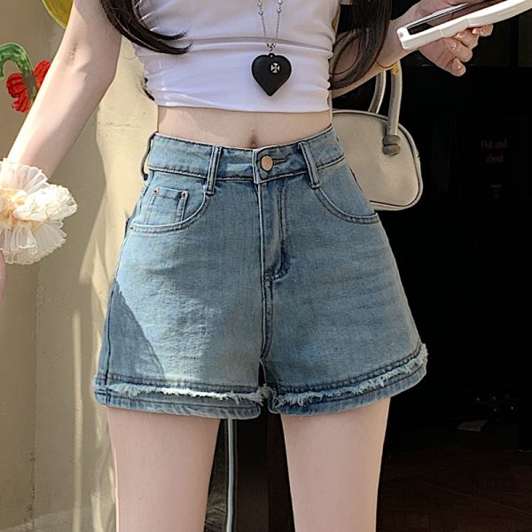 Light color burr shorts slim short jeans for women - Image 3