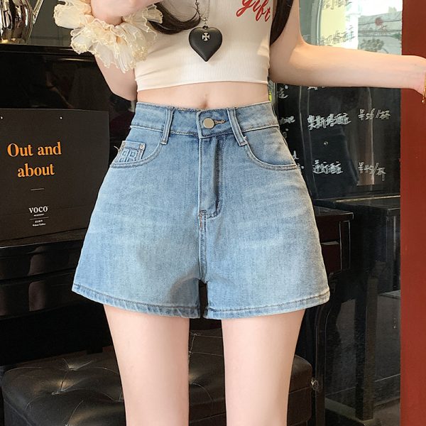 Straight slim short jeans high waist shorts for women