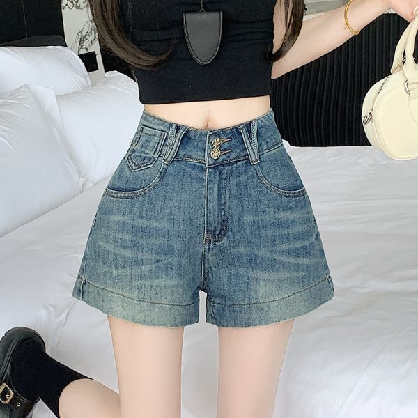 Slim high waist short jeans A-line straight shorts for women - Image 2