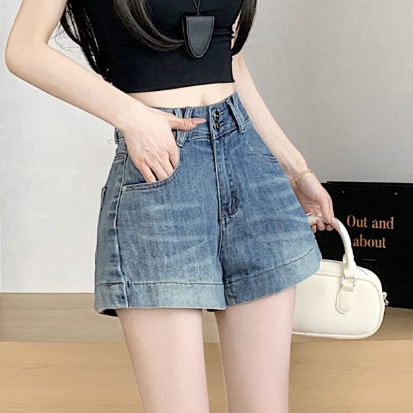 Slim high waist short jeans A-line straight shorts for women - Image 3