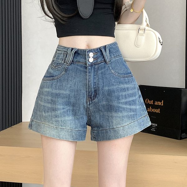 Slim high waist short jeans A-line straight shorts for women - Image 4