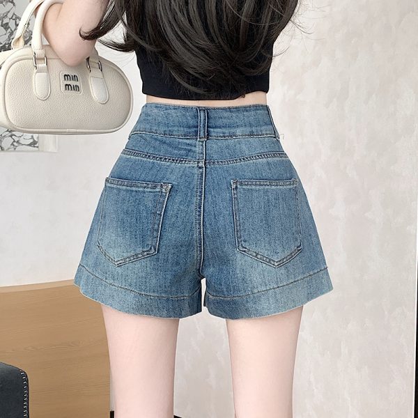 Slim high waist short jeans A-line straight shorts for women - Image 5