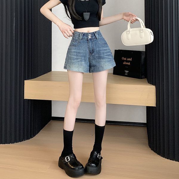 Slim high waist short jeans A-line straight shorts for women - Image 6