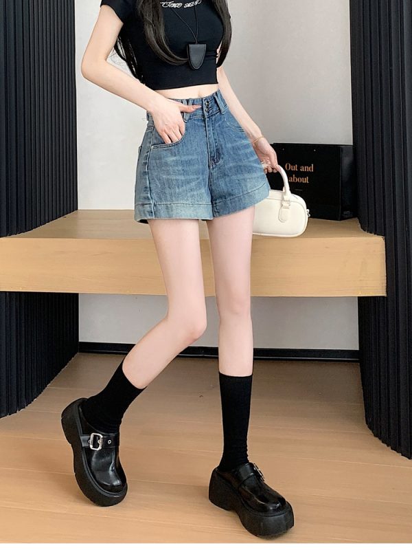 Slim high waist short jeans A-line straight shorts for women - Image 7