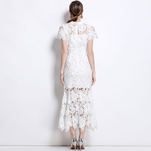 Round neck short sleeve lace temperament high collar dress - Image 4