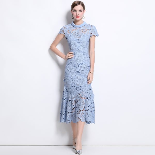 Round neck short sleeve lace spring and summer dress - Image 3