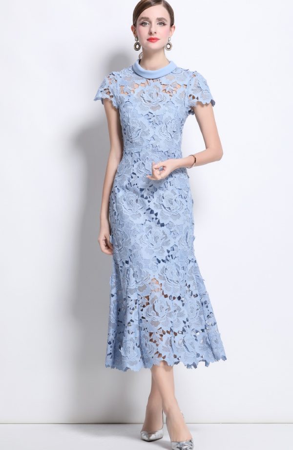 Round neck short sleeve lace spring and summer dress - Image 5