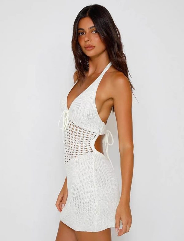 Knitted halter European style sexy big hollow dress - Image 6