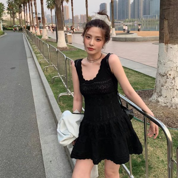 Pinched waist sleeveless dress knitted sling vest for women - Image 2
