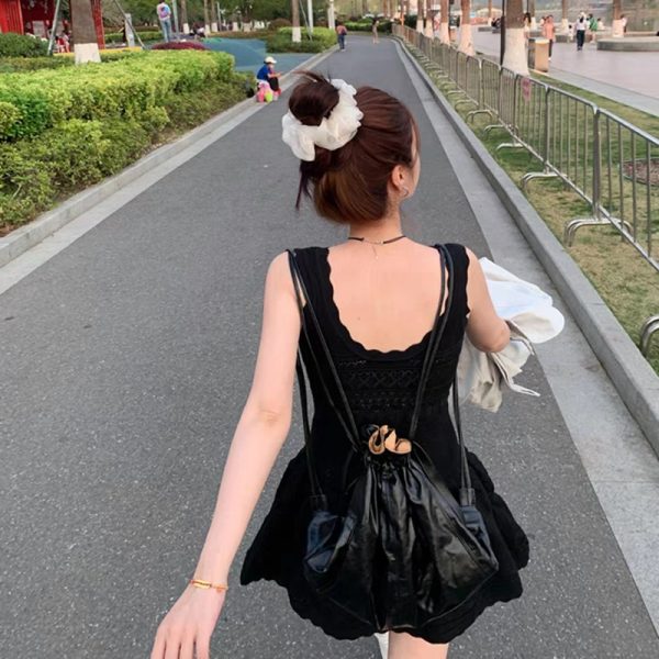 Pinched waist sleeveless dress knitted sling vest for women - Image 3