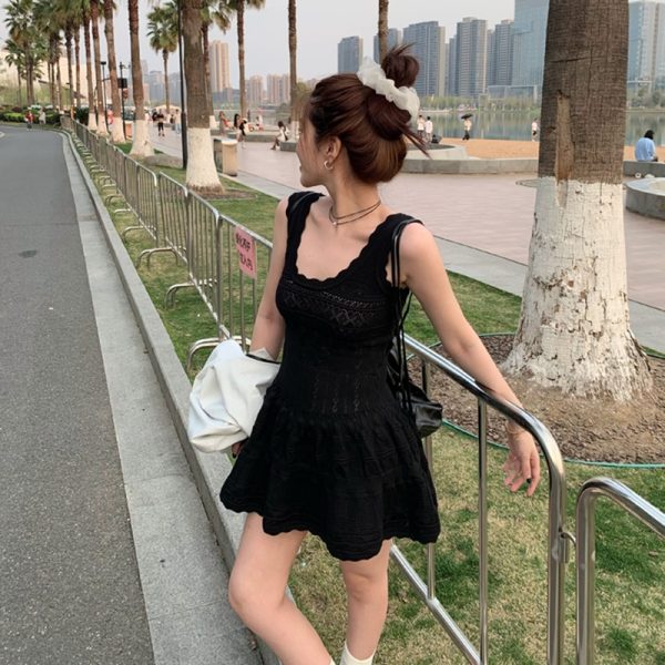 Pinched waist sleeveless dress knitted sling vest for women - Image 4