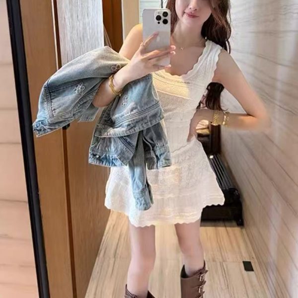 Pinched waist sleeveless dress knitted sling vest for women - Image 7