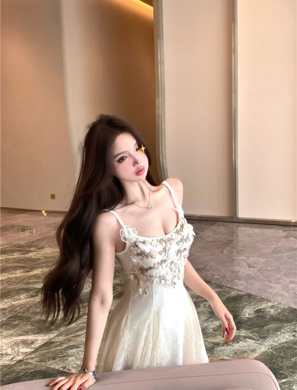 Sling pinched waist sexy floral France style dress - Image 2