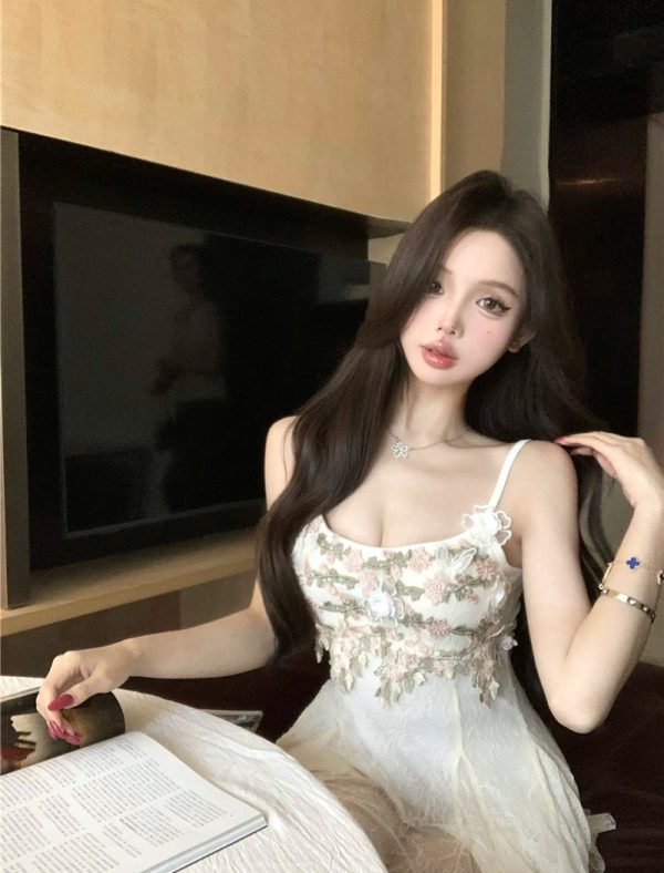 Sling pinched waist sexy floral France style dress - Image 3