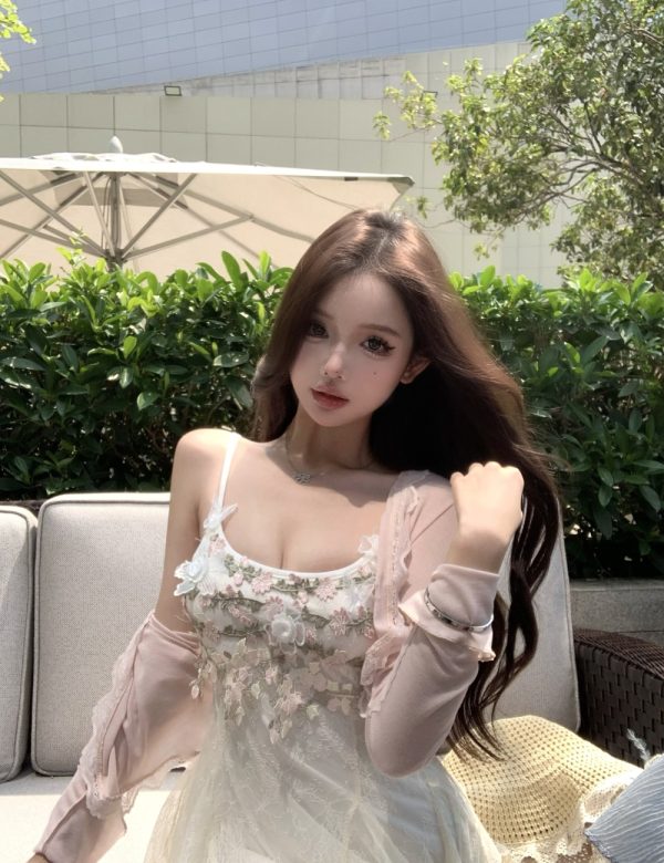 Sling cardigan spring and summer dress 2pcs set - Image 3