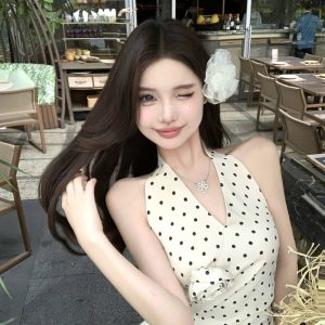 Summer A-line rose T-back temperament sweet dress for women