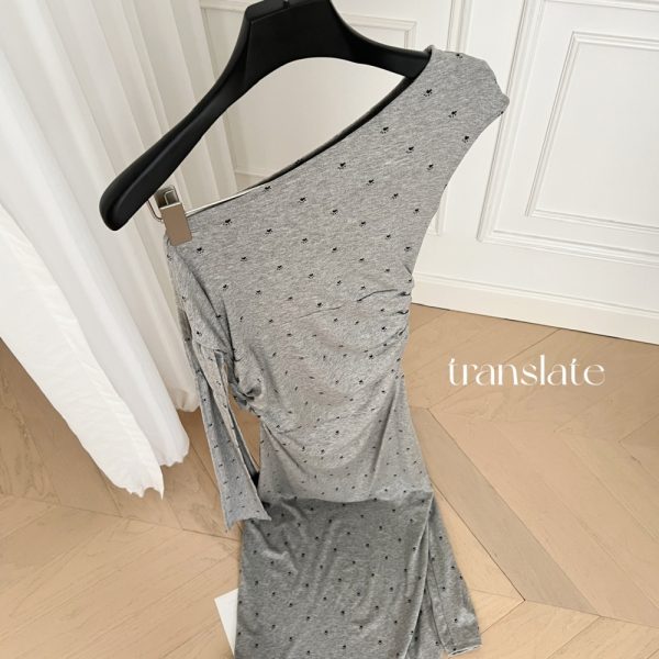 Strapless sloping shoulder dress fold slim long dress - Image 5