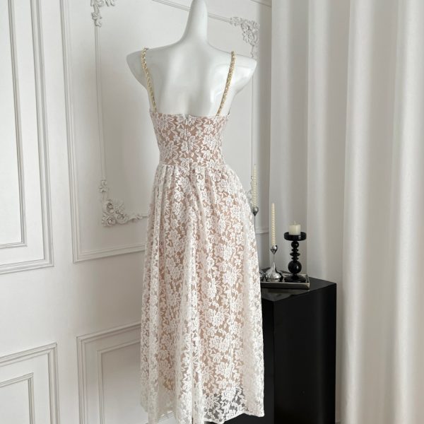 Elegant lace pinched waist dress sling long T-back - Image 3