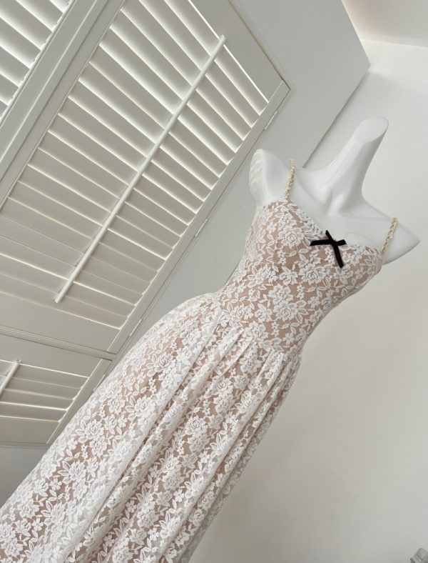 Elegant lace pinched waist dress sling long T-back - Image 4