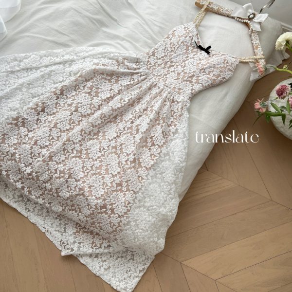Elegant lace pinched waist dress sling long T-back - Image 5