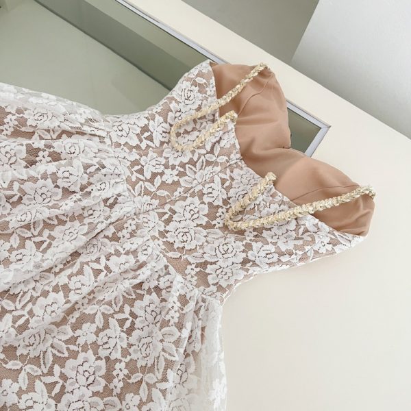 Elegant lace pinched waist dress sling long T-back - Image 7