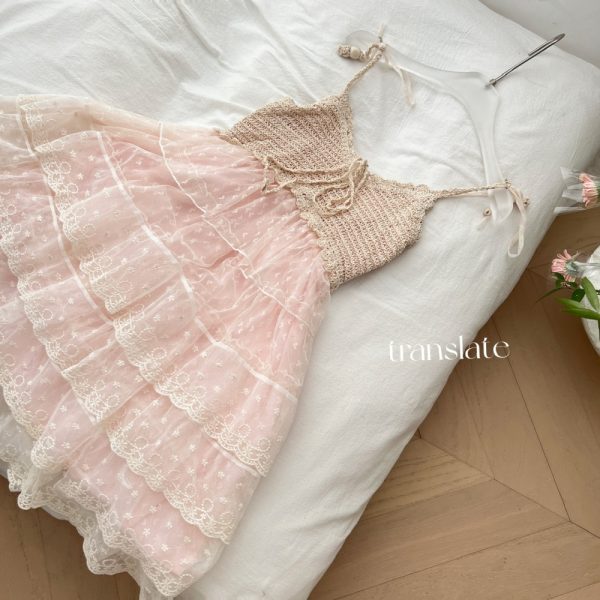 Summer pink sling seaside vacation cake lace dress - Image 4
