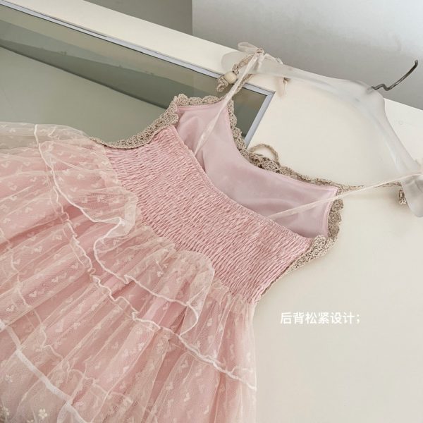 Summer pink sling seaside vacation cake lace dress - Image 6
