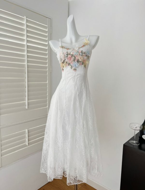Spring white France style long dress seaside sling dress - Image 3