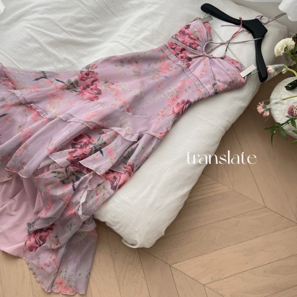 Floral spring dress pinched waist long dress for women - Image 4