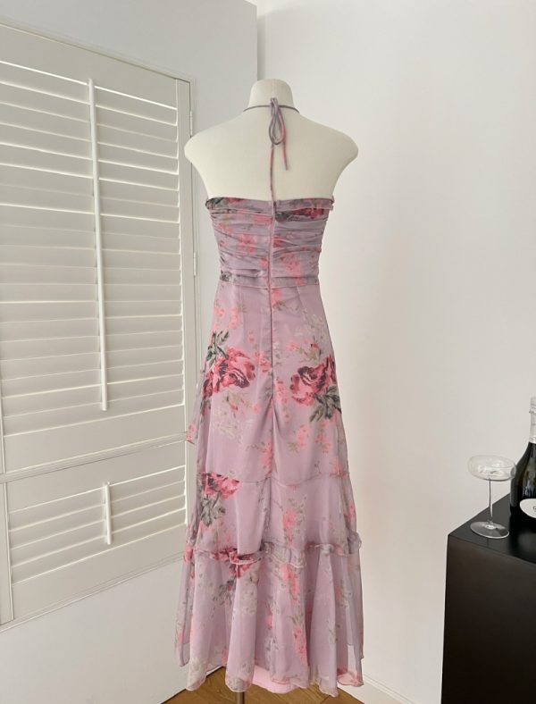 Floral spring dress pinched waist long dress for women - Image 5