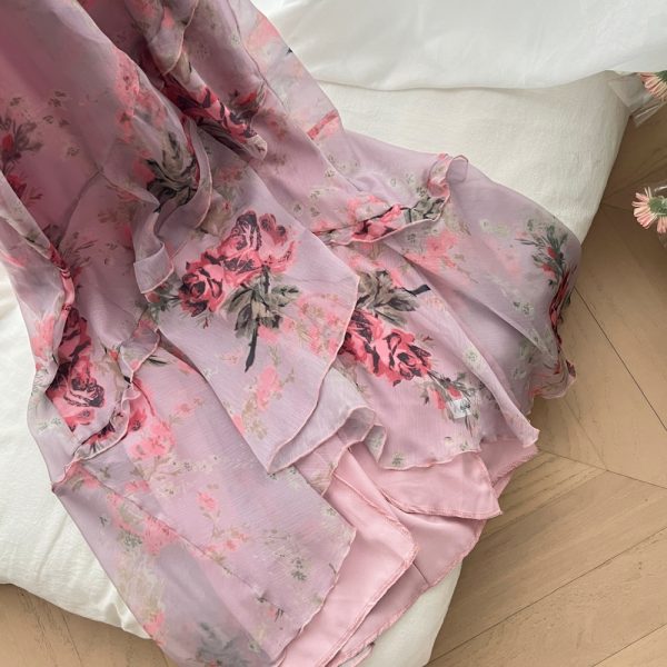 Floral spring dress pinched waist long dress for women - Image 7
