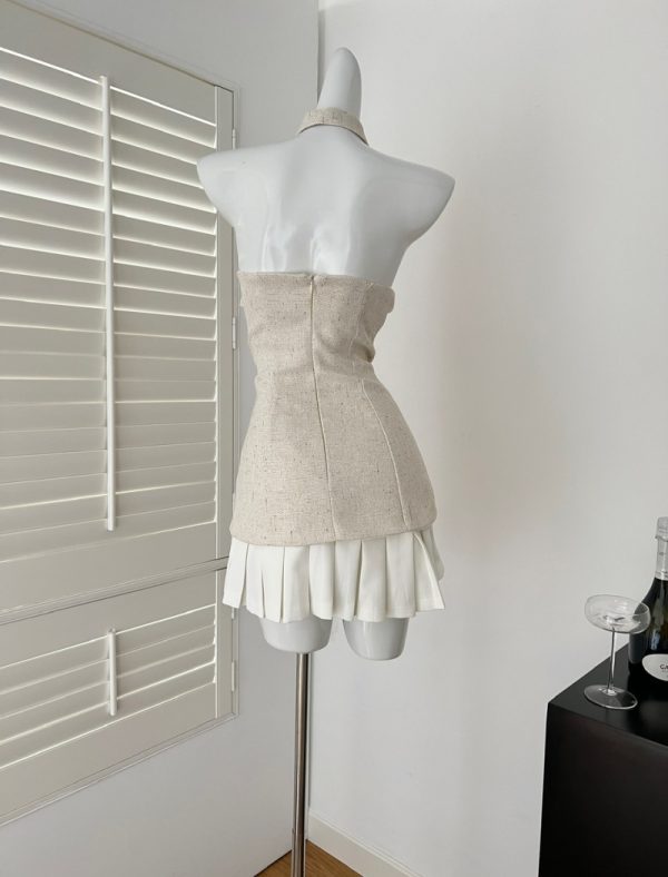 Pleated wrapped chest scarves flowers chanelstyle dress - Image 5