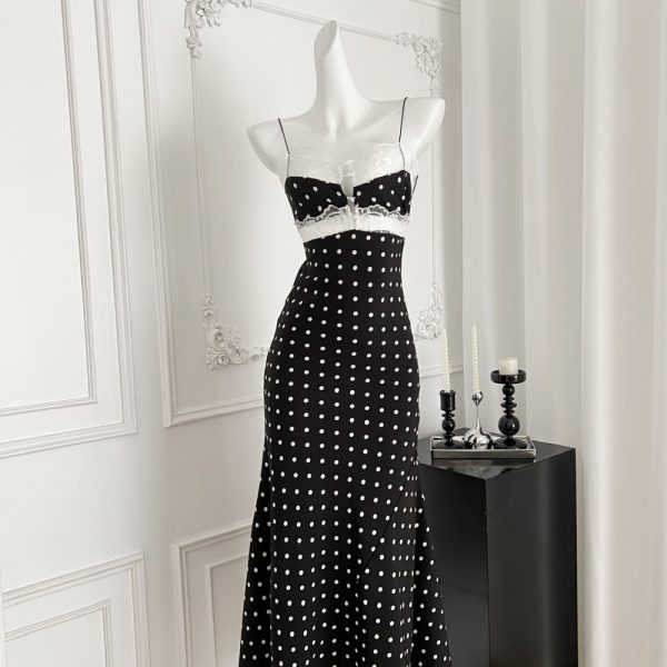 Enticement hollow dress pinched waist lace long dress - Image 2