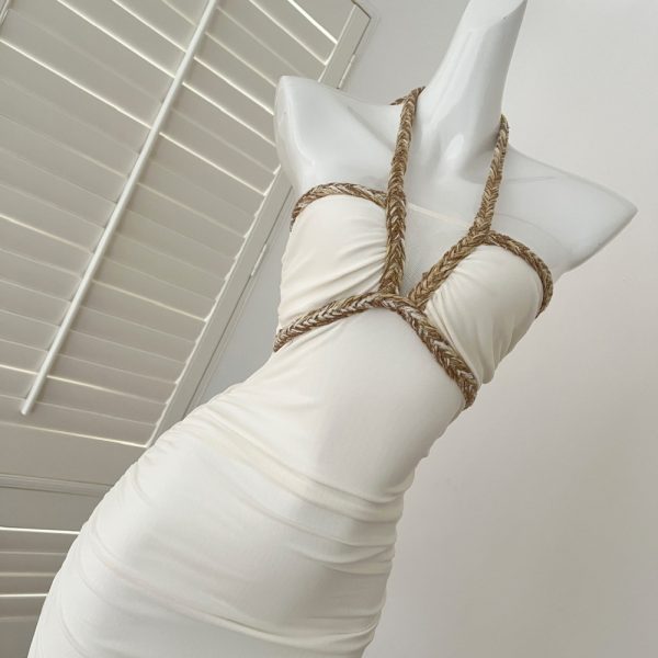 Gauze halter slim jumpsuit mixed colors sexy ribbon T-back - Image 3