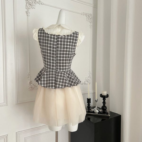 Multilayer maiden slim niche plaid splice gauze dress - Image 3