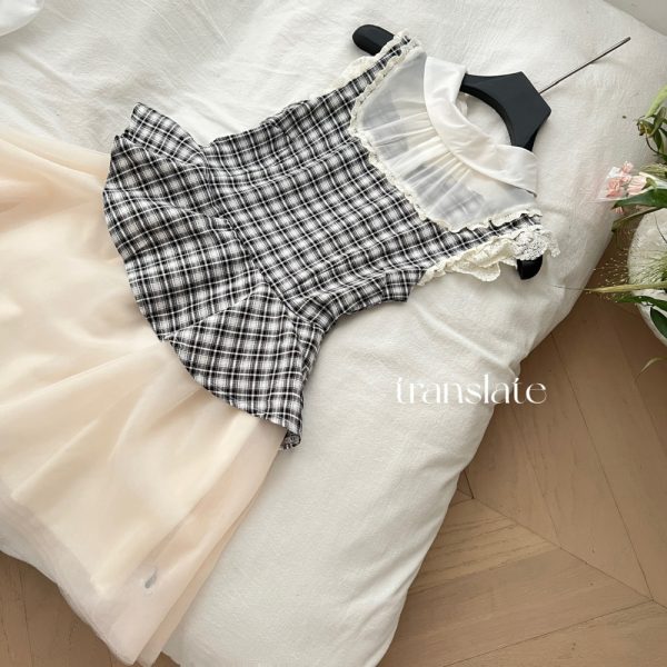 Multilayer maiden slim niche plaid splice gauze dress - Image 5