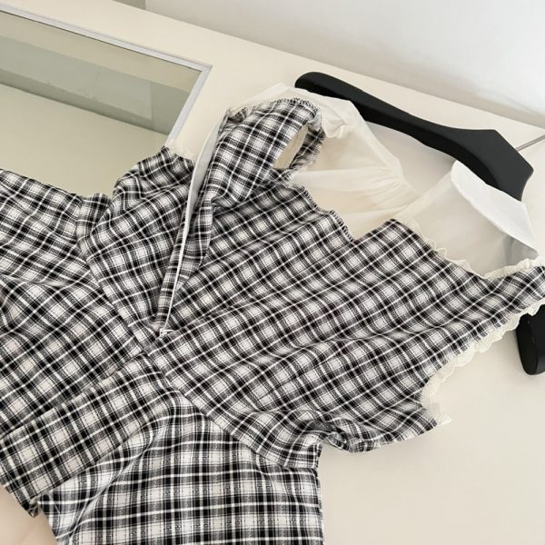 Multilayer maiden slim niche plaid splice gauze dress - Image 6