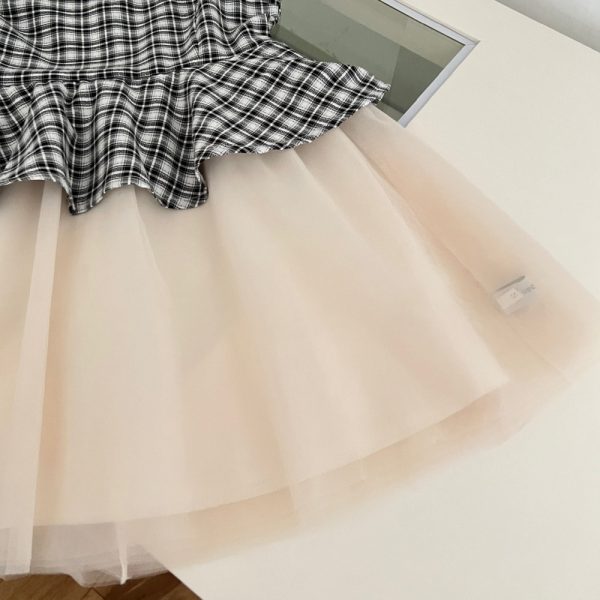 Multilayer maiden slim niche plaid splice gauze dress - Image 7