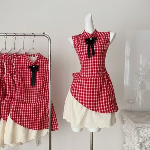Summer strawberries plaid dress for women