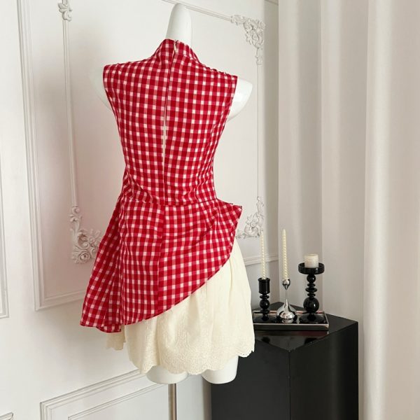 Summer strawberries plaid dress for women - Image 3