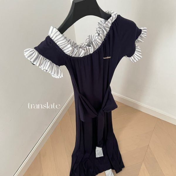 Pseudo-two bandage Casual knitted sloping shoulder dress - Image 2