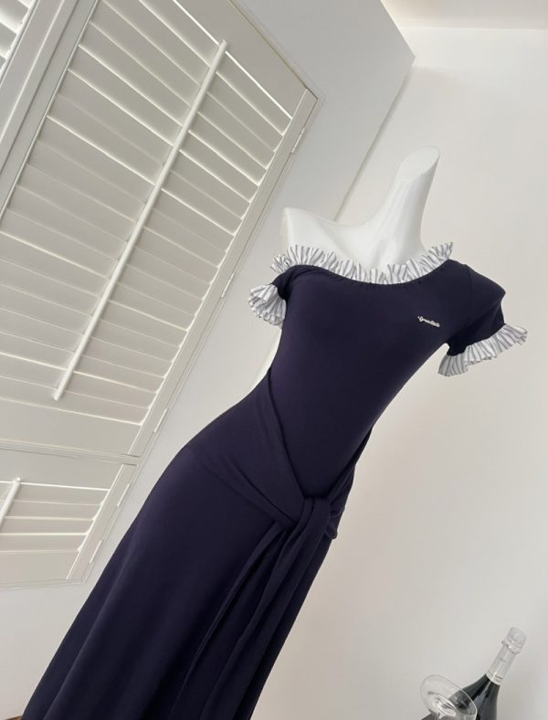 Pseudo-two bandage Casual knitted sloping shoulder dress - Image 5