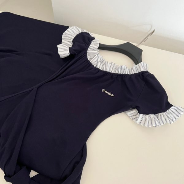 Pseudo-two bandage Casual knitted sloping shoulder dress - Image 6
