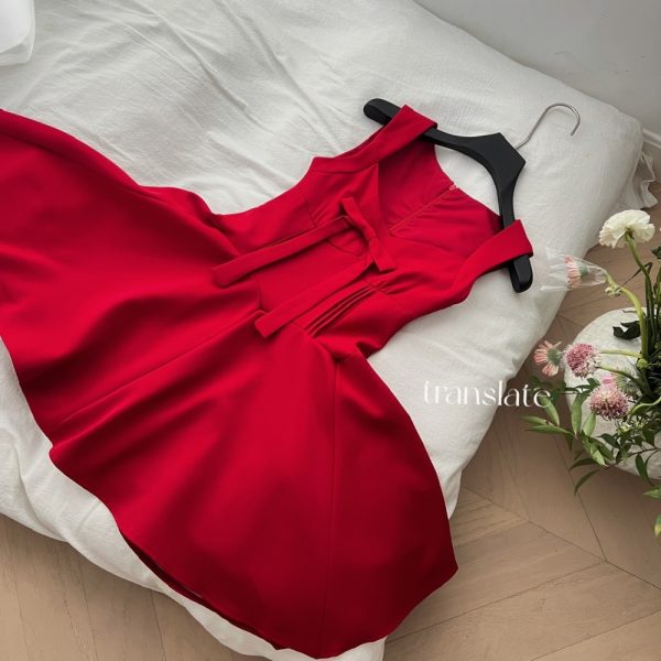 Bow skirt hem lady dress pinched waist sleeveless dress - Image 8