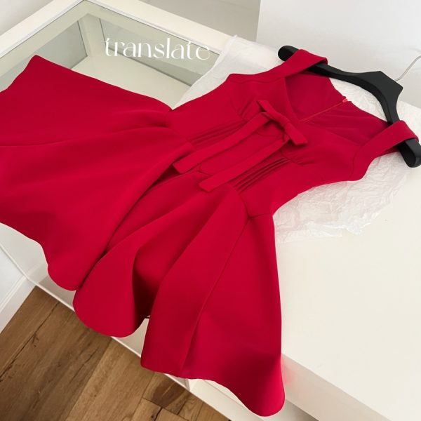 Bow skirt hem lady dress pinched waist sleeveless dress - Image 9