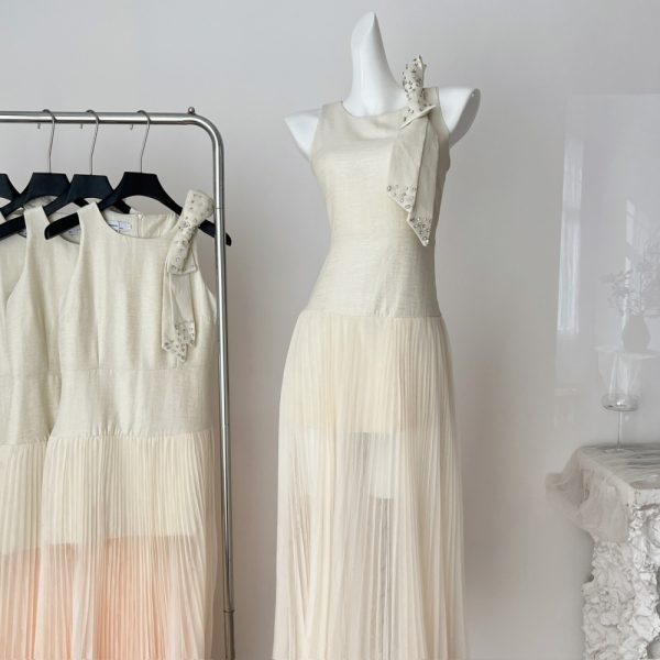 Bow splice niche stereoscopic pinched waist dress